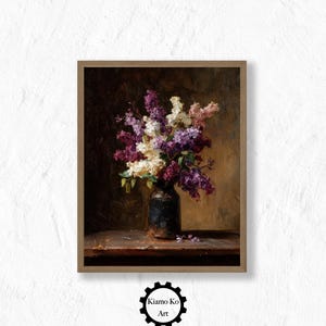 Vintage Floral Vase Art, Cozy Home Decor, Printable Wall Art, Digital Download, Rustic Flowers, Elegant Table Decor, Vintage Wall Art