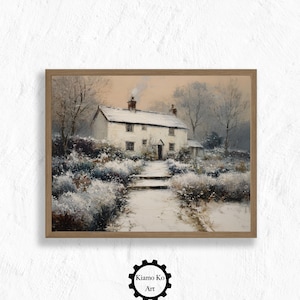 Cozy Winter Cottage, Snowy Landscape Art Print, Woodland Home Decor, Rustic Charm, Winter Wonderland Wall Art, Nature Decor Gift