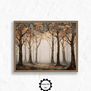 Rustic Forest Scene Art, Enchanted Trees With Lights, Woodland Decor, Printable Wall Art, Digital Download, Nature Lover Gift