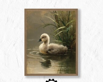 アヒルの絵 池 水彩画 アートプリント 森 湖 壁アート 風景画 緑の森