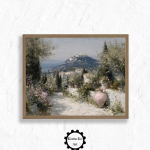 Floral Landscape With City View, Cozy Home Decor, Nature-inspired Wall Art, Cityscape Decor Gift, Vintage City Garden Art Print