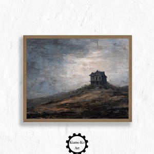 Charming House on a Hill, Cozy Landscape Art Print, Printable Wall Decor, Digital Download, Home Decor Gift, Vintage Wall Art