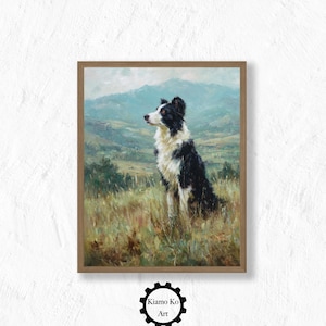 Border Collie Art Print, rustikale Hund Dekor, druckbare Wandkunst, Digital Download, Tier Liebhaber Geschenk, Land Dekoration, Vintage Wandkunst