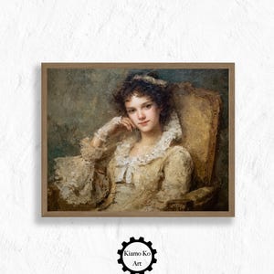 Elegant Woman in Chair, Vintage Printable Wall Art, Cozy Nook Aesthetic