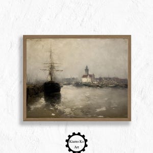 Ship On Water, Nautical Home Decor, Seaside Wall Art, Coastal Decor Gift, Maritime Art, Vintage Coastal Harbor Art Print
