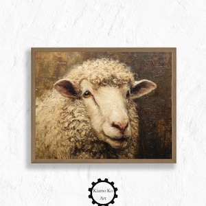 Charming Sheep Artwork, Rustic Farmhouse Decor, Printable Wall Art, Digital Download, Cozy Home Decor, Animal Art Print