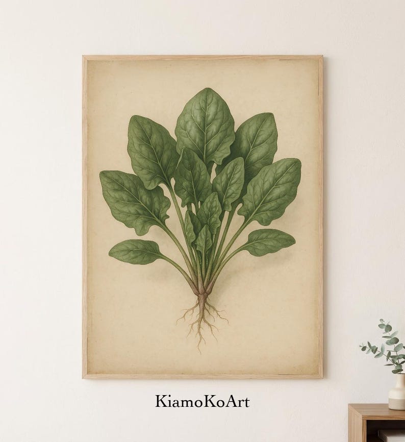 Spinach Botanical Illustration PRINTABLE, Vintage Art Wall Decor ...