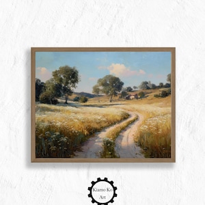 Countryside Pathway to Home, Rustic Landscape Art Print, Printable Wall Decor, Digital Download, Cozy Home Decor, Vintage Wall Art