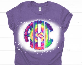 Tie Dye Monogram Shirt, Womens Monogram Shirt, Bleach Monogram Tee, Personalized Shirt for Women, Tie Dye Tee, Tie Dye Monogram, Plus Size