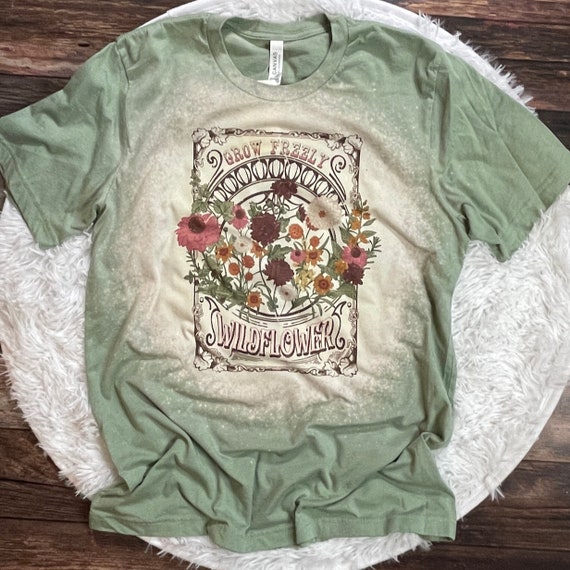 Wildflower Boho Tee, Grow Freely Wildflower, Vintage flower tee, Boho graphic tee, Plus size boho tee, floral t shirt, Bleach distressed