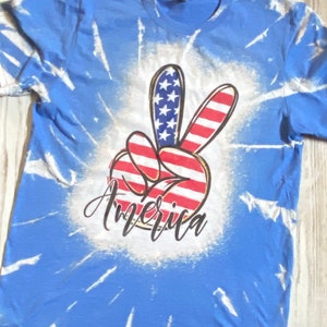 Peace Sign America Womens Shirt, Patriotic Bleached Tee , 4th of July Shirt, America Distressed Shirt, 4th of July Shirt Plus Size, USA