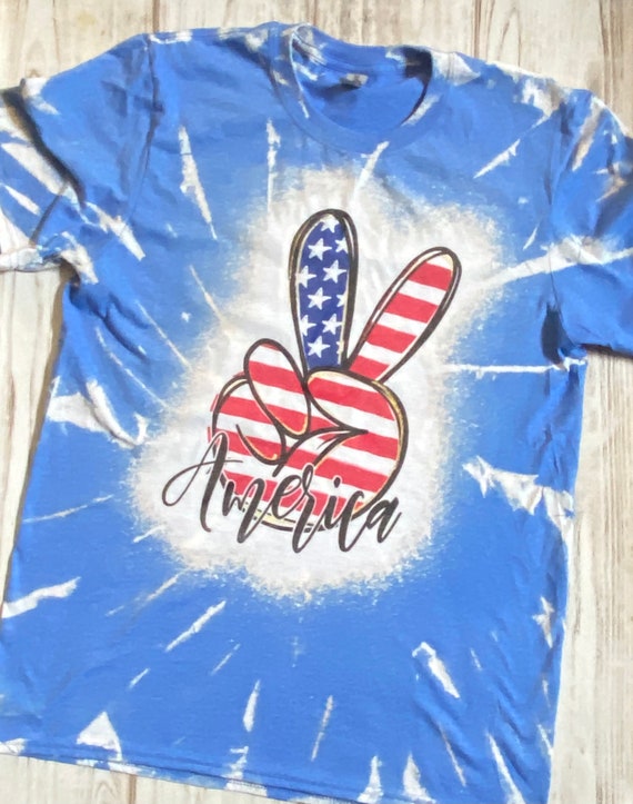 Peace Sign America Womens Shirt, Patriotic Bleached Tee 4th of
