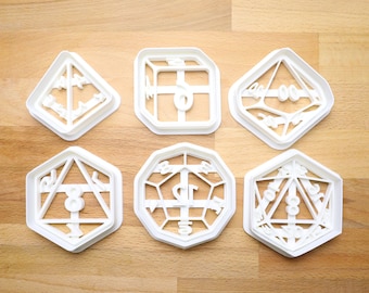 DND Dice Cookie Cutters Set - 6 Variations (D6, D8, D10, D12, D20) - Dungeons and Dragons Baking Pastry Fondant Accessories