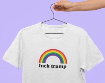 Camiseta Fuck Trump - Camiseta arco iris para personas LGBT anti Trump Impresionante vintage retro inspirado simple elección política camisa genial