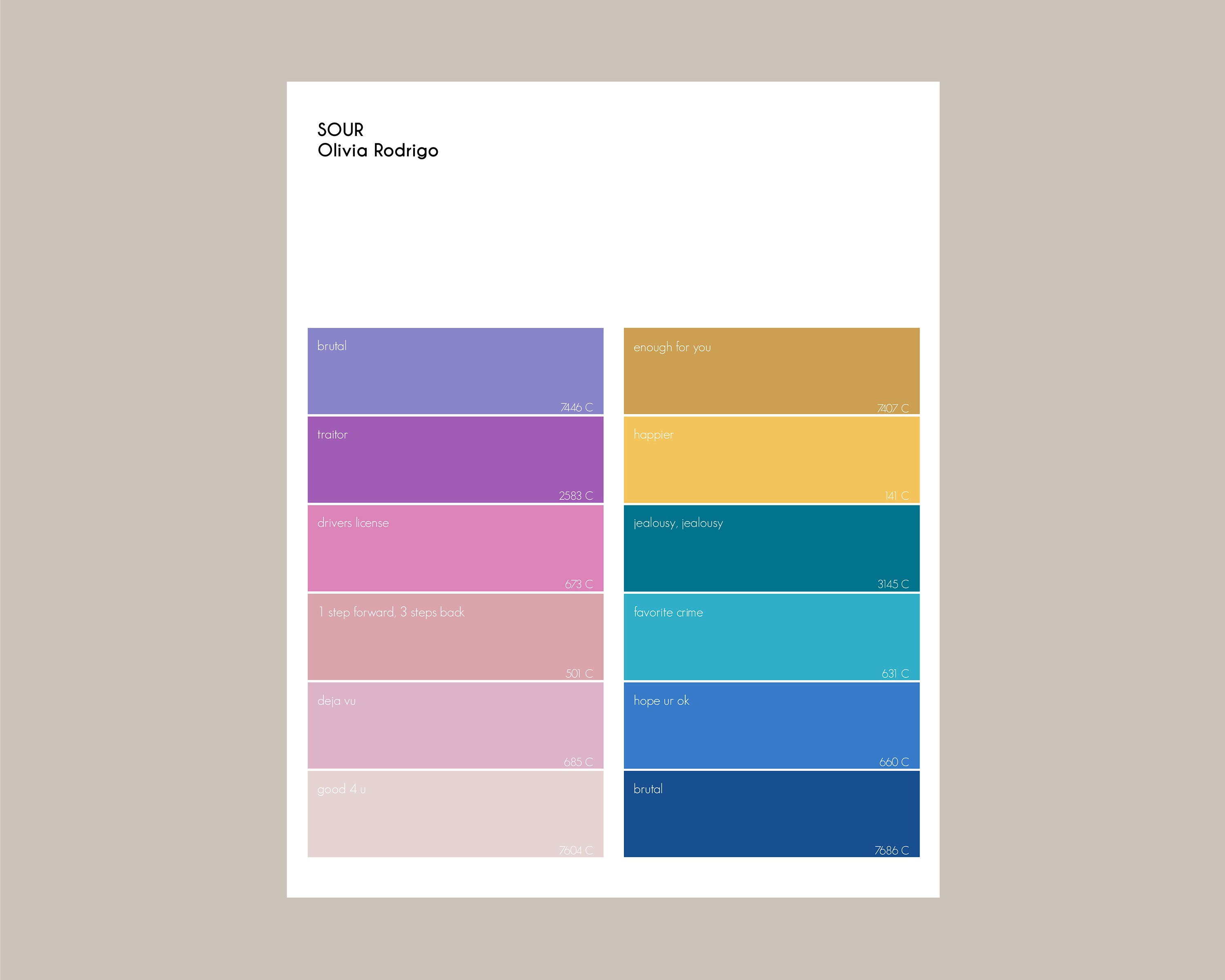 Pantone Palette Print SOUR by Olivia Rodrigo | Etsy