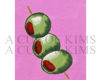 Olive Martini Oil Pastel Digital Print for Kitchen or Cocktail Bar Home Decor