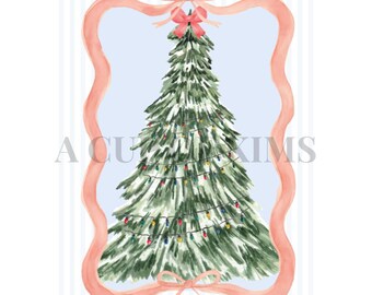 Grandmillennial Christmas Tree Printable – Blue Holiday Wall Art