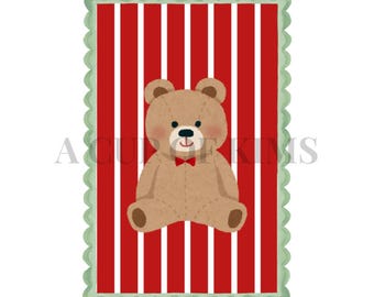 Pink Watercolor Striped Teddy Bear Grandmillennial Print / Digital Download