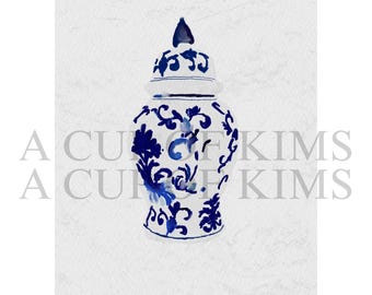 Blue White Chinoiserie Ginger Jar Art Print (Digital Download) – Traditional Elegant Home Kitchen
