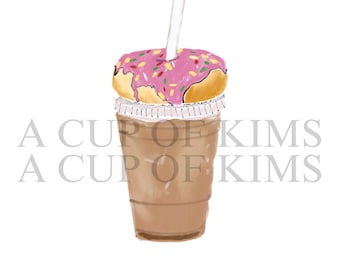 Iced Coffee & Donut Digital Print – Fun Kitchen Wall Art for Coffee Lovers