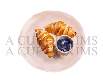 French Bakery-Inspired Wall Art: Watercolor Croissant Art Print Decor (Digital Download)