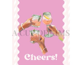 Cheers Preppy Pink Grandmillennial Print / Digital Download