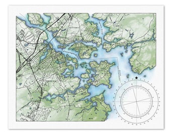 Mouth of The Piscataqua - Unframed Map Print of Kittery, Portsmouth, and New Castle - 8 x 10