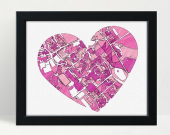 UConn Heart Map Print - University of Connecticut Giclee Fine Art Print on Archival Canvas Paper (Unframed)