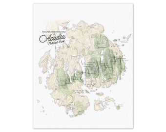 Mount Desert Island & Acadia National Park, Maine, Map (Unframed giclee print)