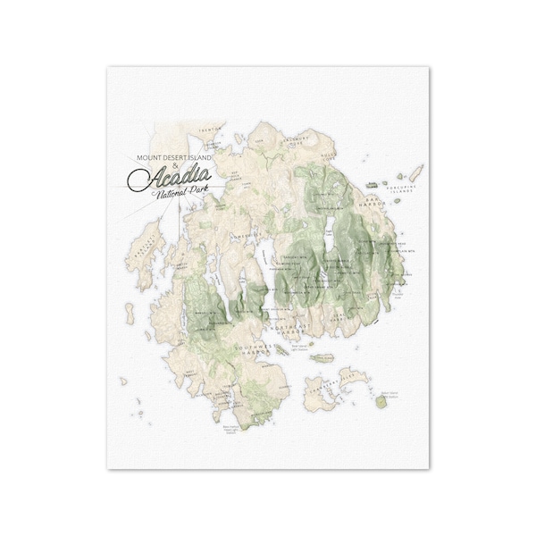 Mount Desert Island & Acadia National Park, Maine, Map (Unframed giclee print)