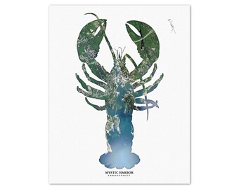 Mystic Harbor Lobster Map (Unframed map print)