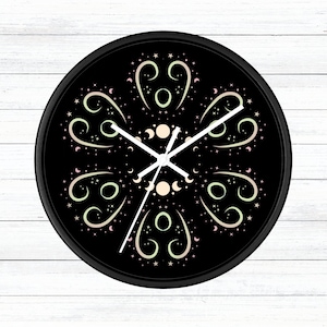 Celestial Moon Phase Wall Clock, Boho Home Decor, Spiritual Gift, Modern Clock, Unique Wall Art, Astrology Decoration, Birthday Gift