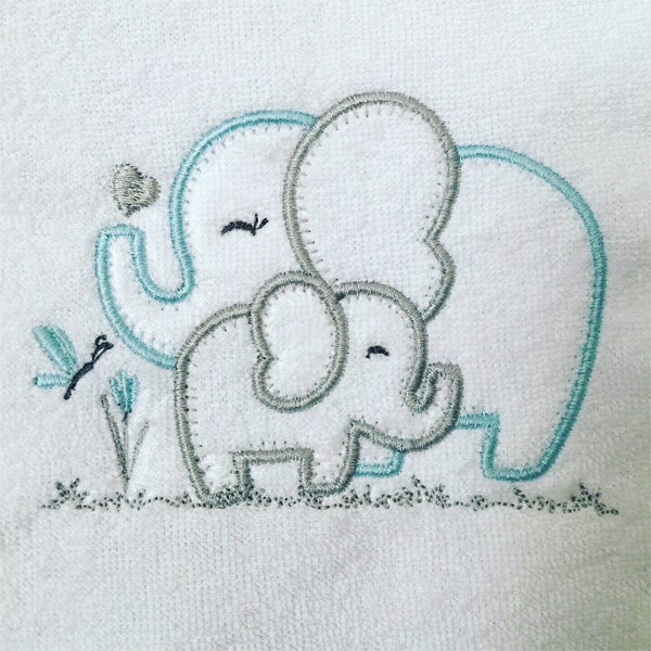 Embroidered Towels with Mother and Baby Elephant. Choice of Sizes and Available in Pink or Baby Blue. Fast Shipping!