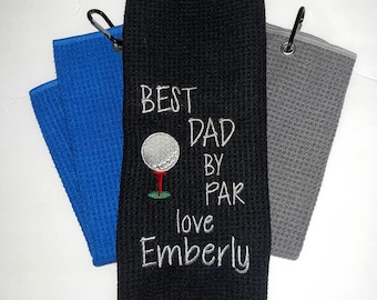 Personalized Embroidered Waffle Microfiber Golf Towel With Golf Ball Design & Clip For Best Dad Grandpa Uncle Papa Grandad Son Mom Nana etc