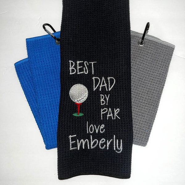 Personalized Embroidered Waffle Microfiber Golf Towel With Golf Ball Design & Clip For Best Dad Grandpa Uncle Papa Grandad Son Mom Nana etc