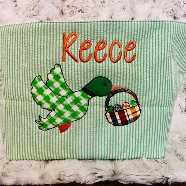 Personalized Duck Seersucker Embroidered Appliqué Easter Basket