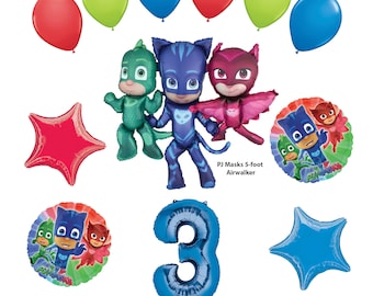 PJ Mask Party Decoration PJ Mask Party Supplies Birthday Party Favors Package Contains Tableware Plates Foil Latex Balloons Cake//Cupcake Toppers Banner Pennant PJ Mask Favor Birthday Decor