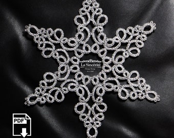 Original Tatting Snowflake Pattern, Shuttle tatting tutorial, Tatting PDF pattern, Tatted Snowflake Pattern, Shuttle tatting coaster