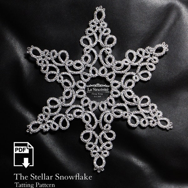 Original Tatting Snowflake Pattern, Shuttle tatting tutorial, Tatting PDF pattern, Tatted Snowflake Pattern, Shuttle tatting coaster