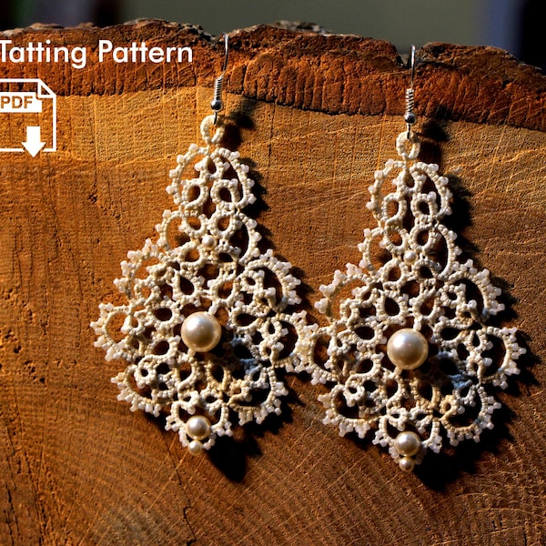 Original Tatting Pattern, Shuttle tatting pattern, Tatting PDF pattern, Tatted Earring Pattern, Tatting Jewelry Pattern, frivolite