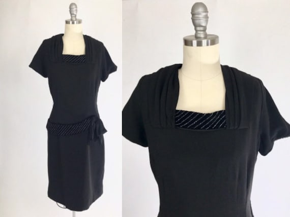 Vintage 1950s Dress // 50s Black Rayon Crepe Dres… - image 1