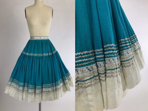 Vintage 50s Fiesta Skirt // 1950s Circle Patio Ski