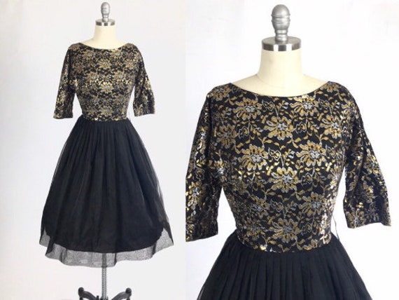 Vintage 50s Cocktail Dress // 1950s Prom Dress //… - image 1