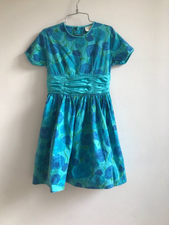 Vintage 1950s Childrens Dress // Blue Floral 50s … - image 2