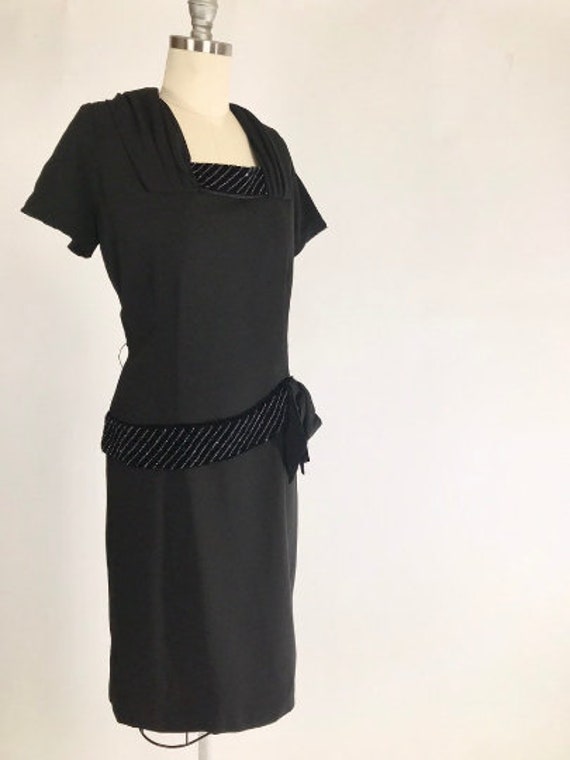 Vintage 1950s Dress // 50s Black Rayon Crepe Dres… - image 2