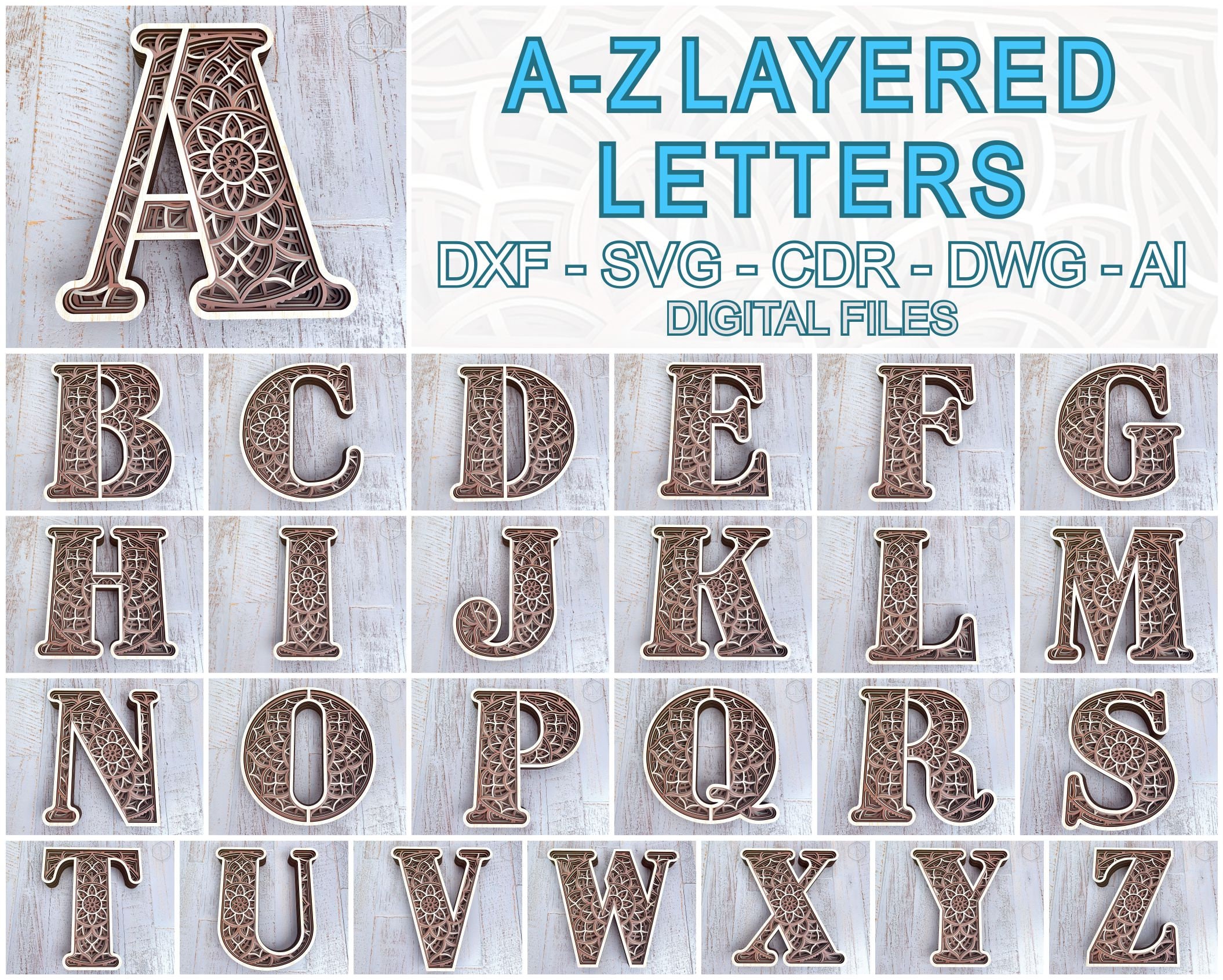 Download Layered Letters Svg Laser Cut Letters Dxf Bundle Multilayer Letters Svg Mandala Letters Bundle Layered Letters Bundle Craft Supplies Tools Model Making Shantived Com