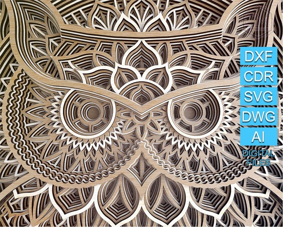 Download Owl Mandala Dxf Laser Cut Owl Mandala Design Layered Owl Etsy