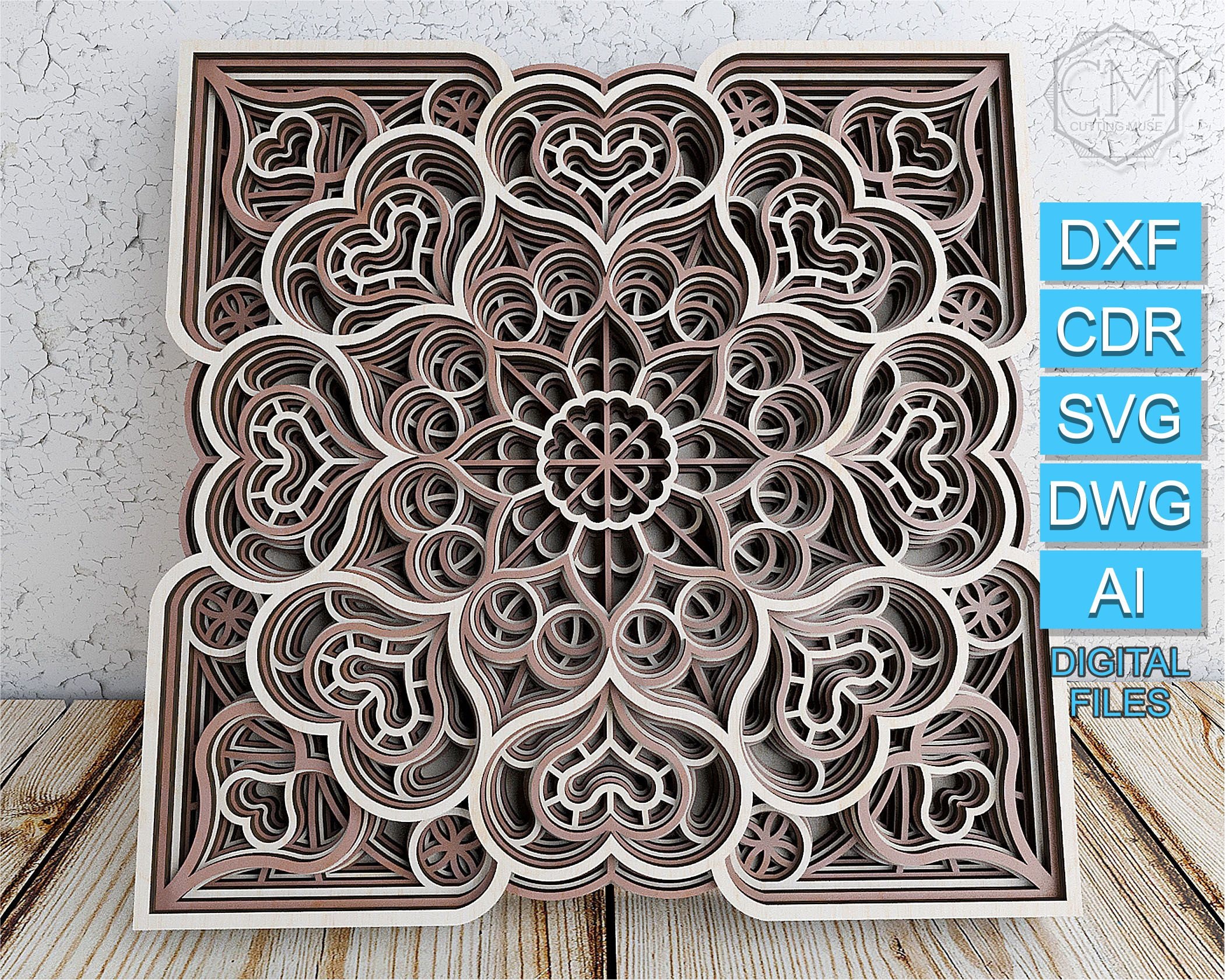 Laser Cut Heart Mandala DXF Laser Cut Mandala Design Layered | Etsy