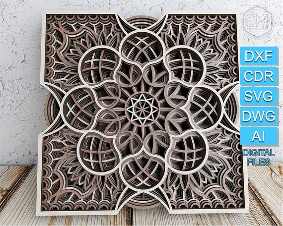 Download Mandala Dxf Laser Cut Abstract Wall Art Mandala Square Pattern For Draw Or Cut With Cnc Router Dxf Cdr Pdf Svg Multilayer 9 Model 33we Art Collectibles Drawing Illustration Vadel Com
