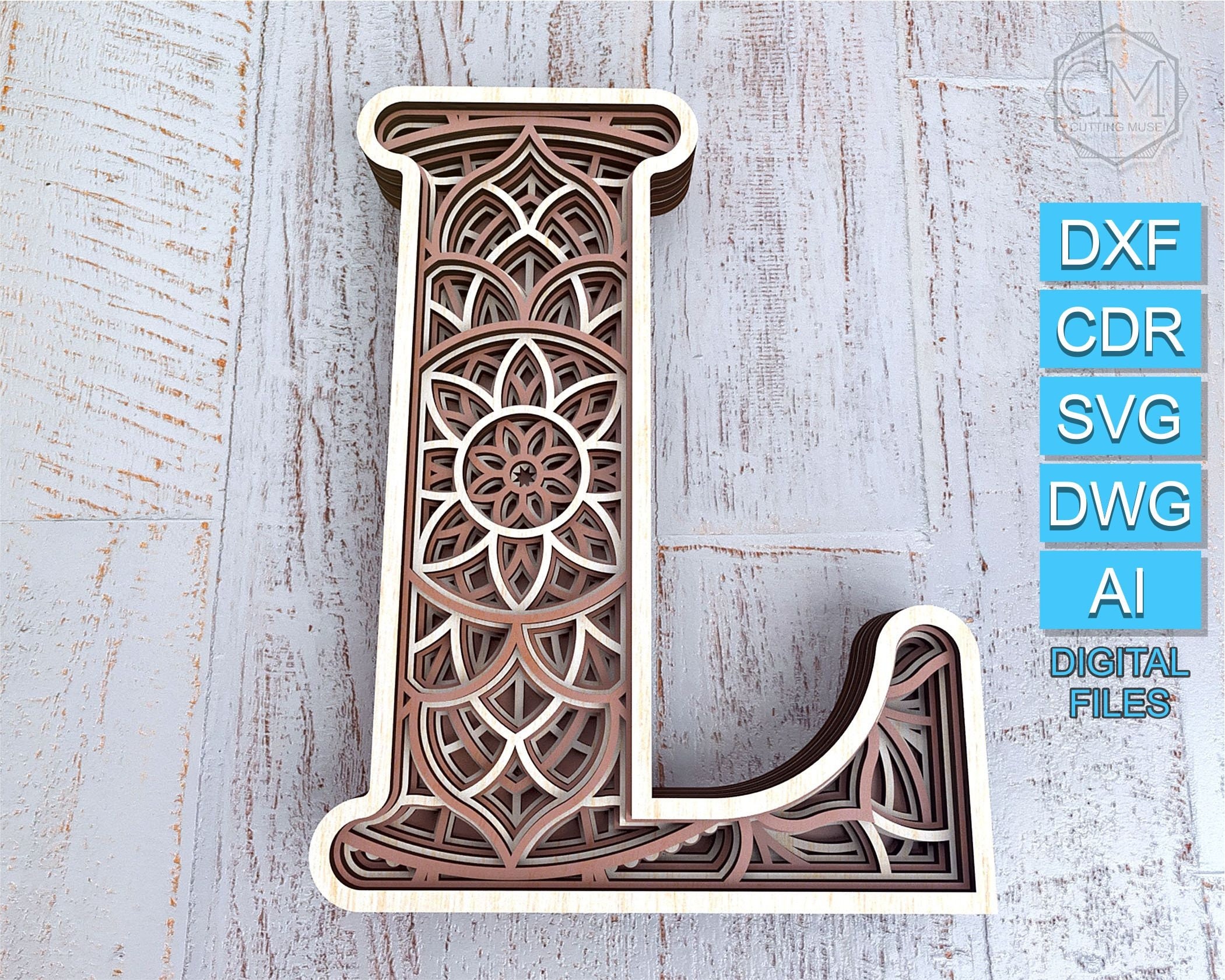 Layered Letter L Layered Letters SVG Multilayer Letters DXF | Etsy